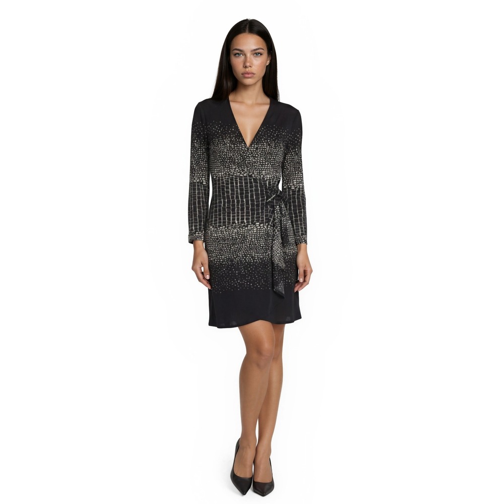 BCBGMAXAZRIA Dress Women's‎ Size Medium Black White Abstract Geo Wrap Career